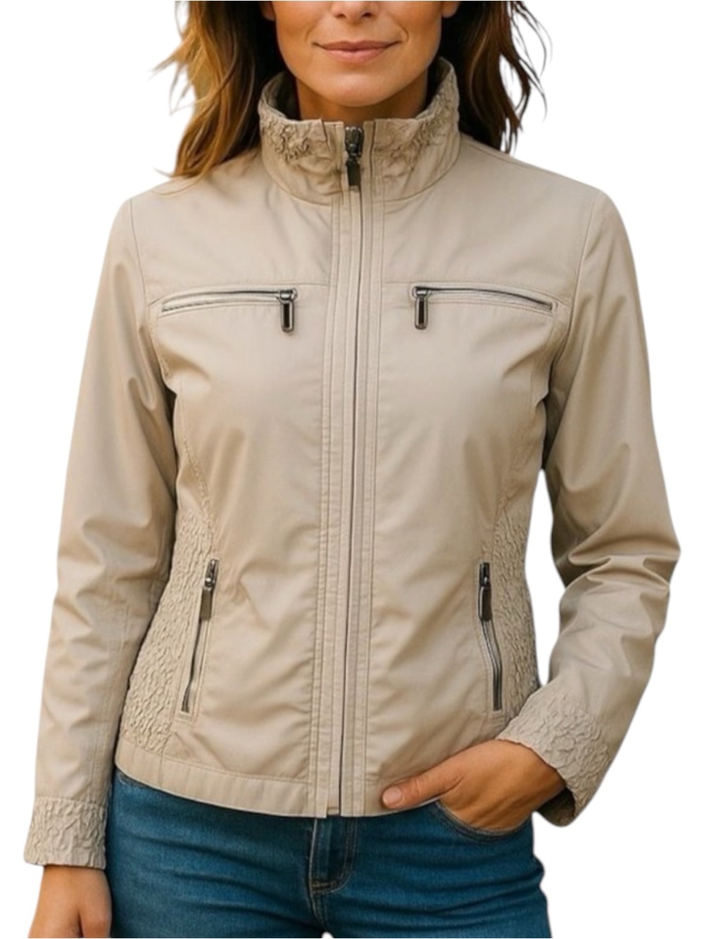 Anthropologie Luii Tan Zippered Coastal Grandma Jacket NWOT Size S